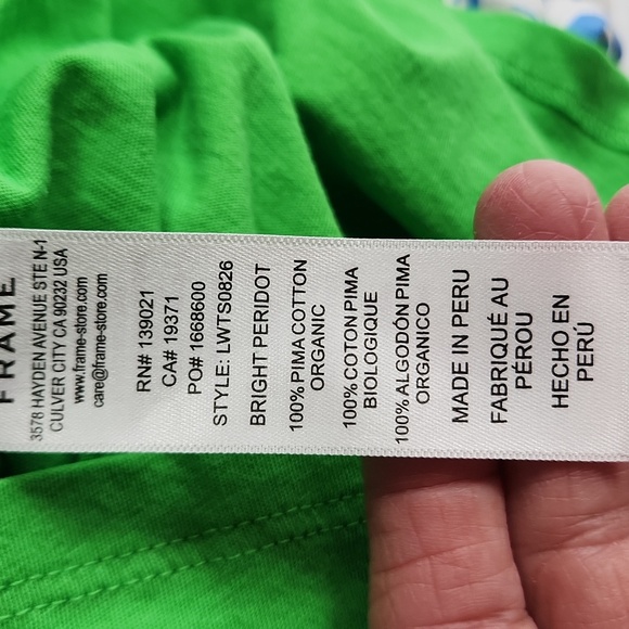 FRAME Denim Le High Rise V Neck Bright Peridot Green Organic Cotton T-Shirt - Picture 7 of 8